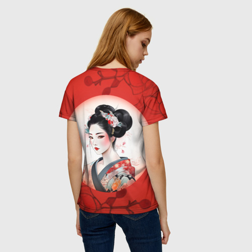 Женская футболка 3D Гейша на красном фоне, цвет 3D печать - фото 4