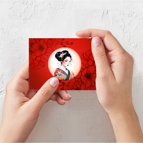 Поздравительная открытка Гейша на красном фоне, цвет белый - фото 3