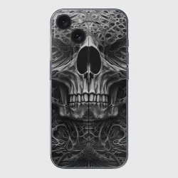 Чехол для iPhone 15 силиконовый с защитой камеры Череп в стиле Гигера