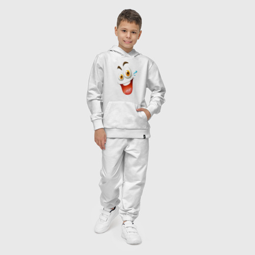 Детский костюм с толстовкой хлопок Счастливое выражение лица, цвет белый - фото 3