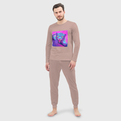 Мужская пижама с лонгсливом хлопок Ягуар в свете неона - фото 2