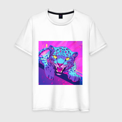 Ягуар в свете неона – Мужская футболка хлопок с принтом купить со скидкой в -20%