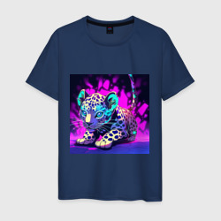 Детеныш ягуара в неоновом свете – Мужская футболка хлопок с принтом купить со скидкой в -20%