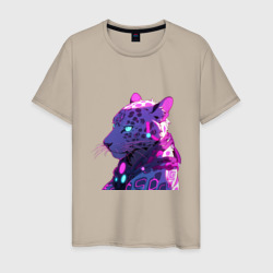 Антропоморфный ягуар в свете неона – Мужская футболка хлопок с принтом купить со скидкой в -20%