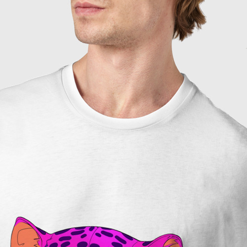 Мужская футболка хлопок Кибер-ягуар в куртке, цвет белый - фото 6
