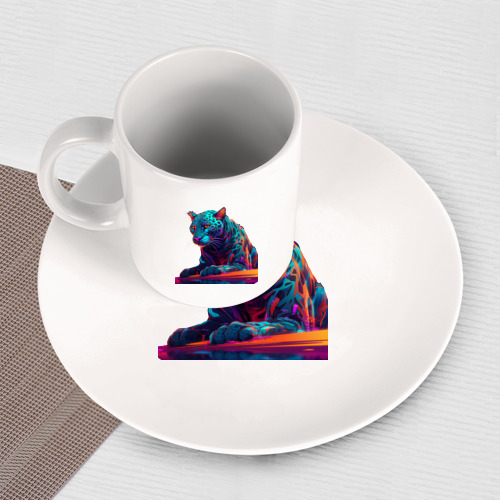 Набор: тарелка + кружка Ягуар в неоновых лучах - фото 3