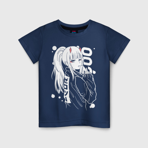 Светящаяся детская футболка с принтом Zero two anime tyan, вид спереди №1