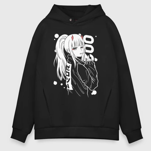 Мужская светящаяся толстовка с принтом Zero two anime tyan, вид спереди #2