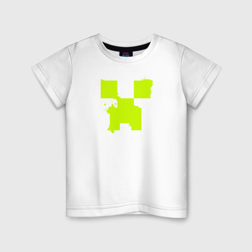 Светящаяся детская футболка с принтом Lime Creeper eyes, вид спереди №1