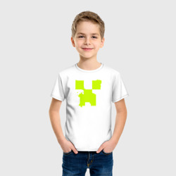 Светящаяся футболка с принтом Lime Creeper eyes для любого человека, вид спереди №2. Цвет основы: белый