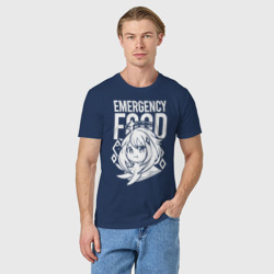 Светящаяся футболка с принтом Emergency food Paimon для любого человека, вид спереди №2. Цвет основы: темно-синий