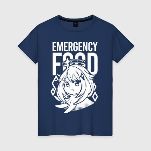 Светящаяся женская футболка с принтом Emergency food Paimon, вид спереди №1