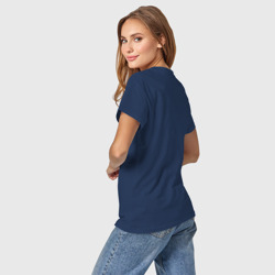 Светящаяся футболка с принтом Emergency food Paimon для любого человека, вид сзади №2. Цвет основы: темно-синий