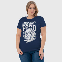 Светящаяся футболка с принтом Emergency food Paimon для любого человека, вид спереди №4. Цвет основы: темно-синий