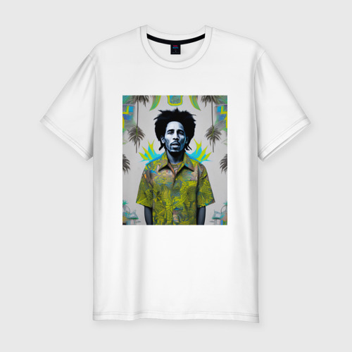 Мужская приталенная футболка из хлопка с принтом Арт граффити Боб Марли в ямайской рубашке, вид спереди №1