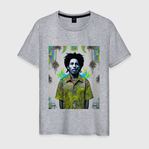 Мужская футболка хлопок Арт граффити Боб Марли в ямайской рубашке, цвет меланж