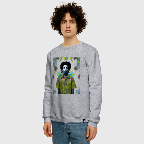 Мужской свитшот хлопок Арт граффити Боб Марли в ямайской рубашке, цвет меланж - фото 3