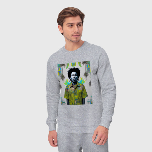 Мужской костюм хлопок Арт граффити Боб Марли в ямайской рубашке, цвет меланж - фото 5