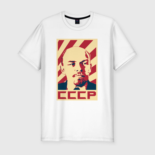 Мужская футболка хлопок Slim с принтом Владимир Ленин СССР, вид спереди #2