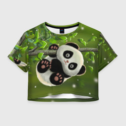 Женская футболка Crop-top 3D Панда на дереве отдыхает