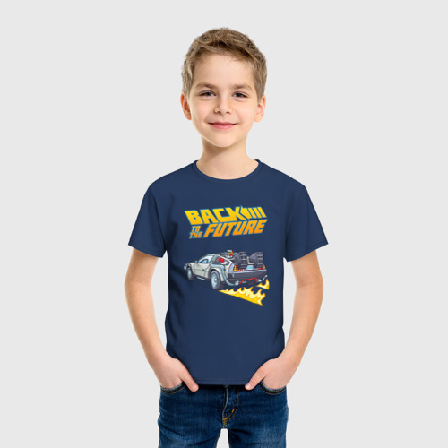 Детская футболка хлопок Делориан машина времени, цвет темно-синий - фото 3