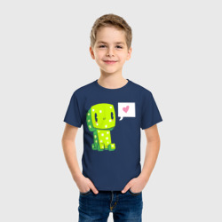 Светящаяся футболка с принтом Малыш Крипер для любого человека, вид спереди №2. Цвет основы: темно-синий
