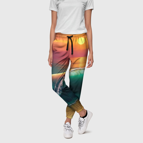 Женские брюки 3D с принтом Надвигается волна, фото на моделе #1