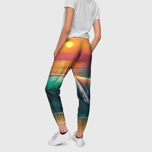 Женские брюки 3D с принтом Надвигается волна, вид сзади #2