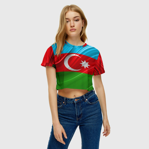 Женская футболка Crop-top 3D Азербайджанский флаг, цвет 3D печать - фото 3