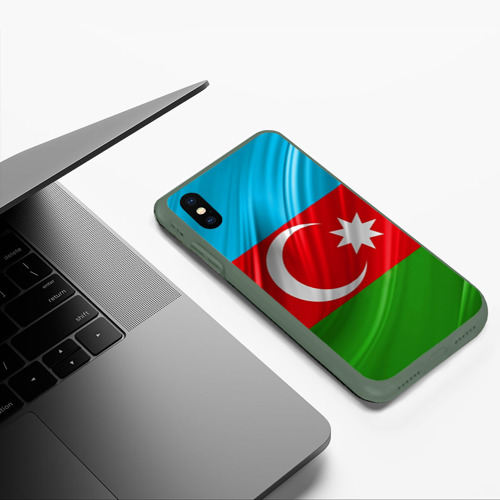 Чехол для iPhone XS Max матовый Азербайджанский флаг, цвет темно-зеленый - фото 5