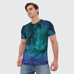Мужская футболка 3D Абстракция: неоновые огни подводного мира - фото 2