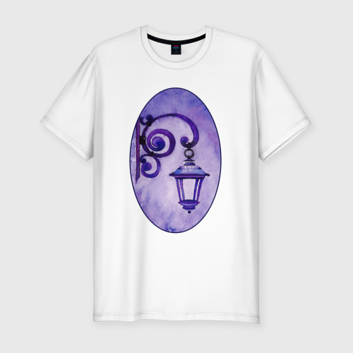 Мужская футболка хлопок Slim с принтом Фиолетовый фонарь в рамке, вид спереди #2