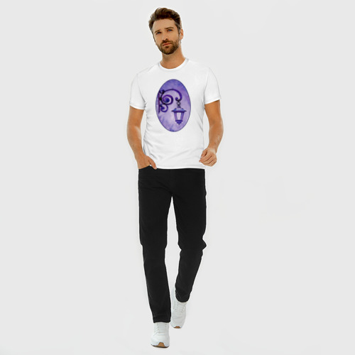 Мужская футболка хлопок Slim с принтом Фиолетовый фонарь в рамке, вид сбоку #3