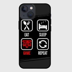 Чехол для iPhone 13 mini Eat, sleep, GTA, repeat