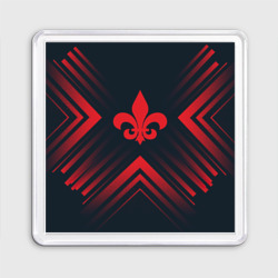 Магнит 55*55 Красный символ Saints Row на темном фоне со стрелками