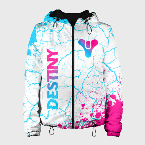 Женская куртка 3D Destiny neon gradient style: надпись, символ, цвет черный
