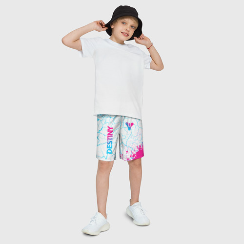 Детские спортивные шорты 3D с принтом Destiny neon gradient style: надпись, символ, фото на моделе #1