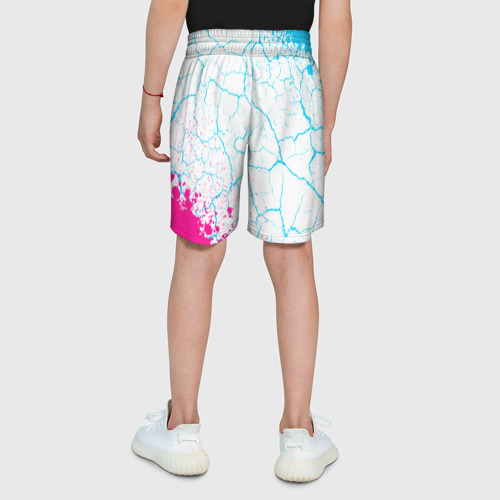 Детские спортивные шорты 3D с принтом Destiny neon gradient style: надпись, символ, вид сзади #2
