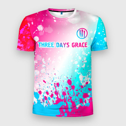 Мужская футболка 3D Slim Three Days Grace neon gradient style: символ сверху, цвет 3D печать