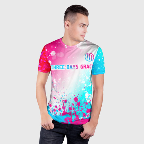 Мужская футболка 3D Slim Three Days Grace neon gradient style: символ сверху, цвет 3D печать - фото 3