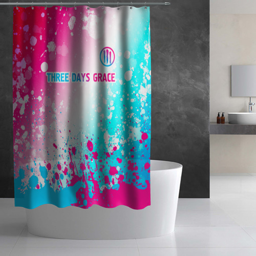 Штора 3D для ванной Three Days Grace neon gradient style: символ сверху - фото 3