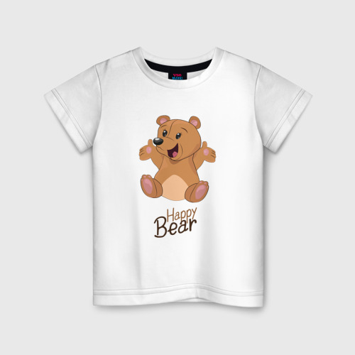 Детская футболка из хлопка с принтом Bear happy, вид спереди №1