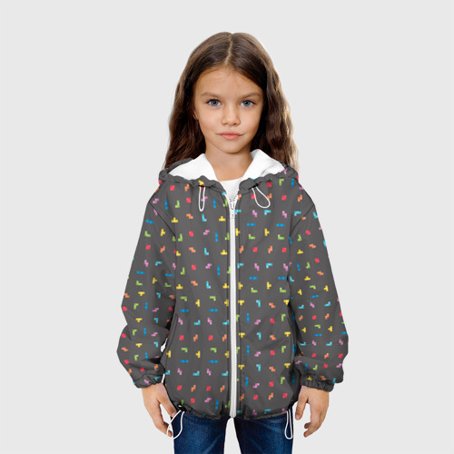 Детская куртка 3D Блоки Тетрис на сером фоне, цвет белый - фото 4