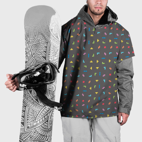 Накидка на куртку 3D Блоки Тетрис на сером фоне, цвет 3D печать