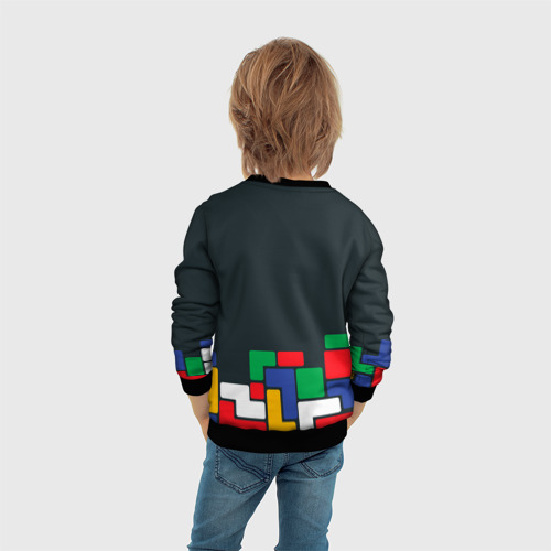 Детский свитшот 3D с принтом Падающий блок тетрис, вид сзади #2