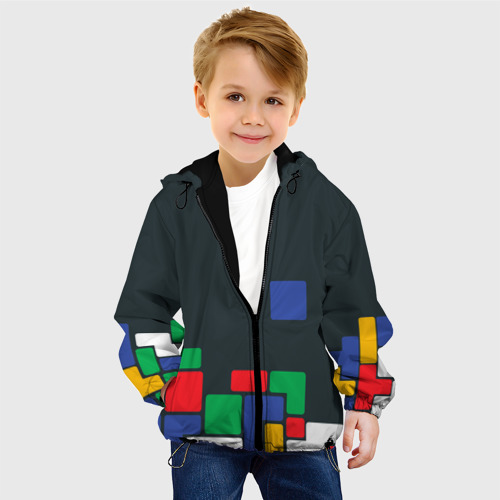 Детская куртка 3D Падающий блок Тетрис, цвет черный - фото 3