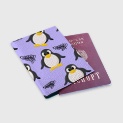 Обложка для паспорта матовая кожа Пингвин и веточка - фото 2