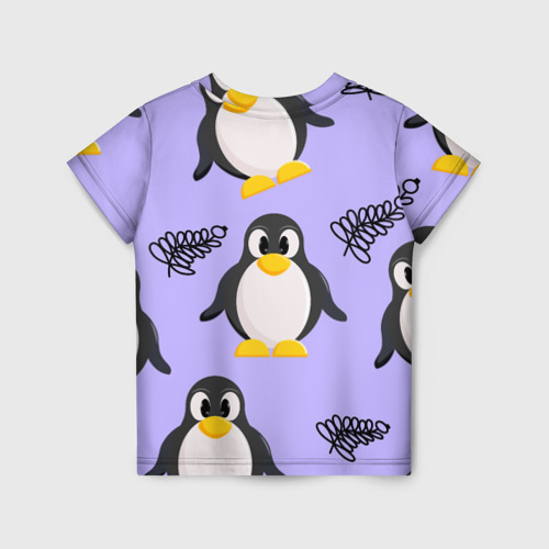 Детская футболка 3D с принтом Пингвин и веточка, вид сзади #1