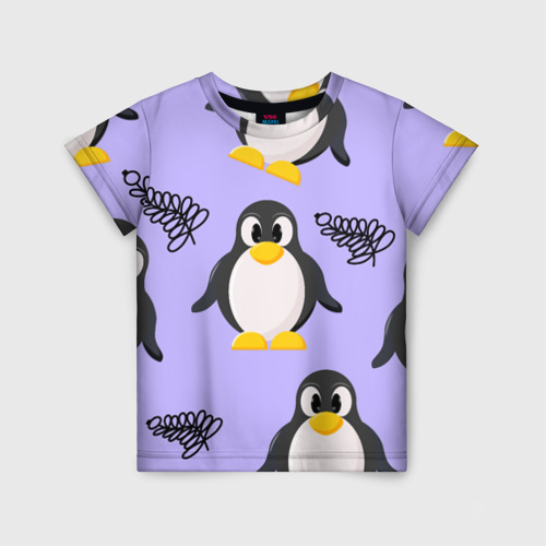 Детская футболка 3D с принтом Пингвин и веточка, вид спереди #2