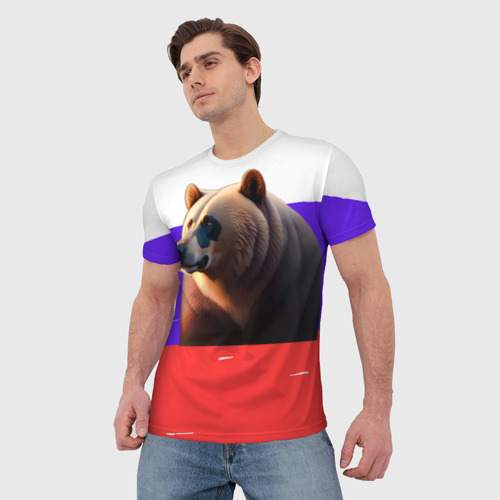 Мужская футболка 3D Медведь на флаге России, цвет 3D печать - фото 3